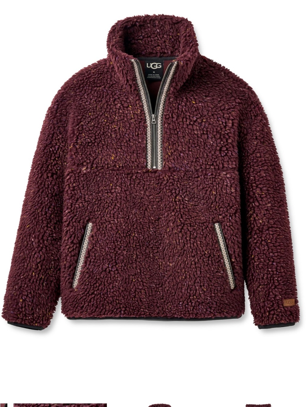 UGG Men’s Burgundy Sherpa Half-Zip Jacket NWT